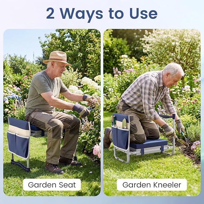Giantex Garden Kneeler and Seat, Foldable Gardening Stool w/Wide EVA Foam Padding, Tool Pouch, Heavy-Duty Kneeling Bench for Knee & Back Pain Relief, Gardening Kit for Seniors Women Men (Navy)