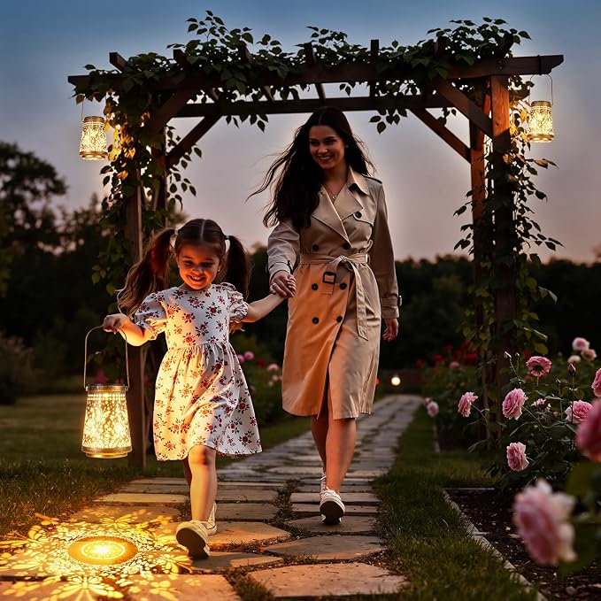 4 Pack Solar Lanterns Outdoor Waterproof Birthday Gifts for Women Mom Grandma, Hollowed-Out Metal Butterfly Hanging Solar Lantern Lights Outdoor Decor, 2 Lighting Modes for Yard, Patio