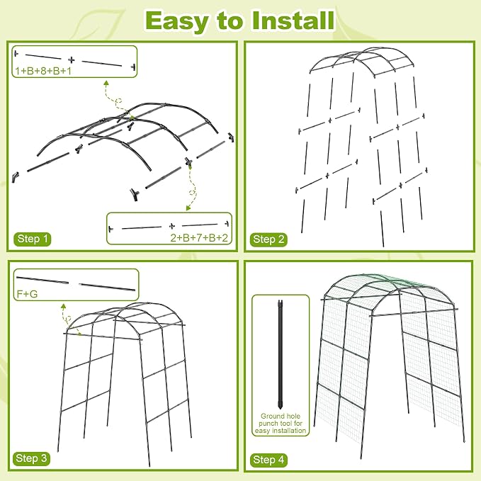 Miory Garden Arch Trellis for Climbing Plants Outdoor, Cucumber Trellis for Raised Bed, Steel with UV-Resistant PE Coated Plants Support Trellis (71 x 83 Inch)