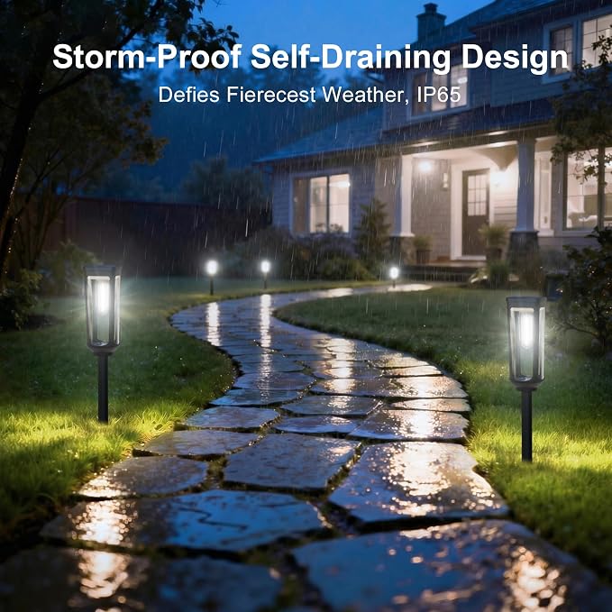JEJOT Solar Pathway Lights Outdoor Waterproof IP65, 6 Pack Cool White Solar Walkway Lights, Auto On/Off Outdoor Light for Lawn Garden Patio Driveway Decor Landscape Lighting