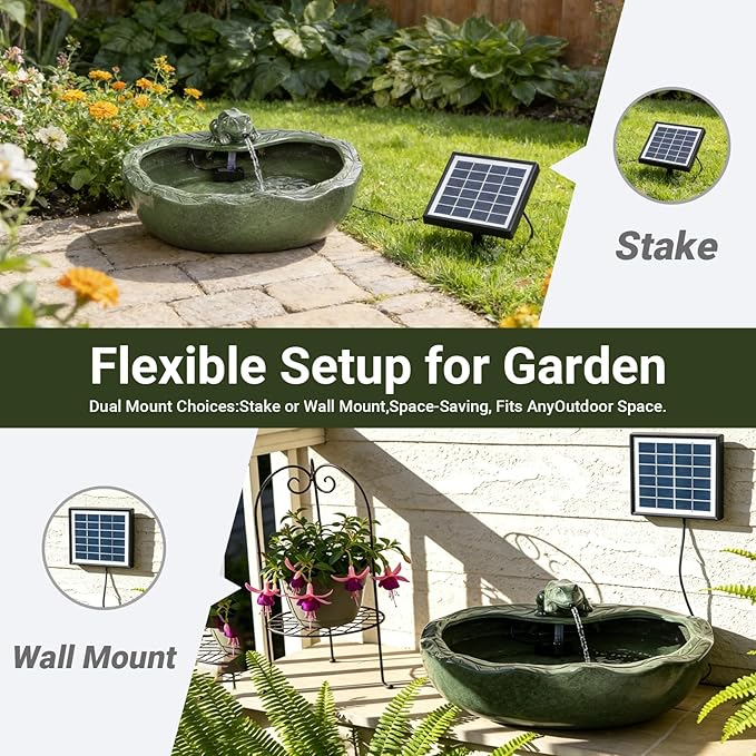 Ceramic Solar Water Fountain Outdoor – 11" Glazed Frog Solar Garden Fountain, Solar Powered Fountain for Garden, Patio, Yard, Tabletop