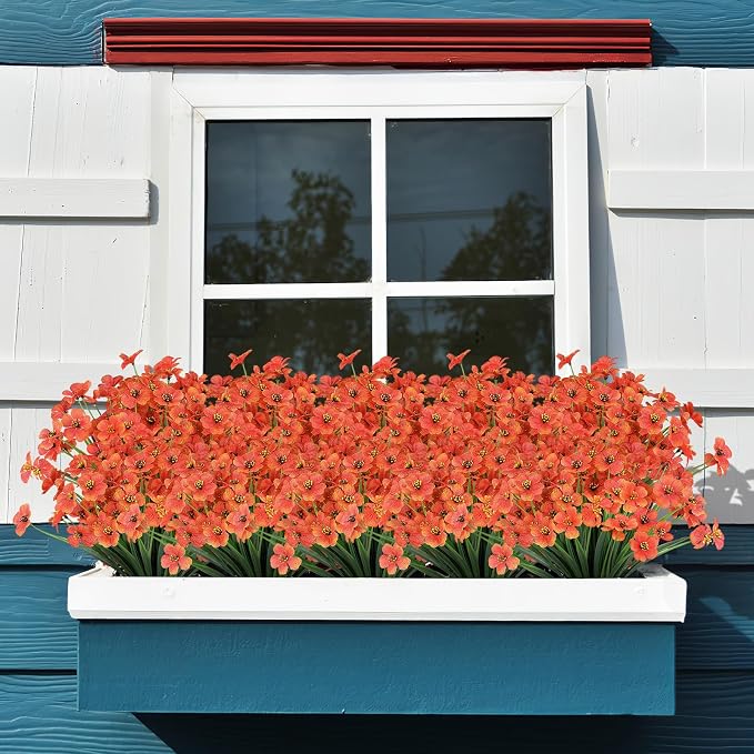 AGIRL 24 Bundles Artificial Fall Flowers Outdoor Indoor Decoration,Fake Plastic Flowers,Faux Mums Plant for Thanksgiving Fall Decor,for Hanging Outside Garden Front Door Porch Patio Window Box