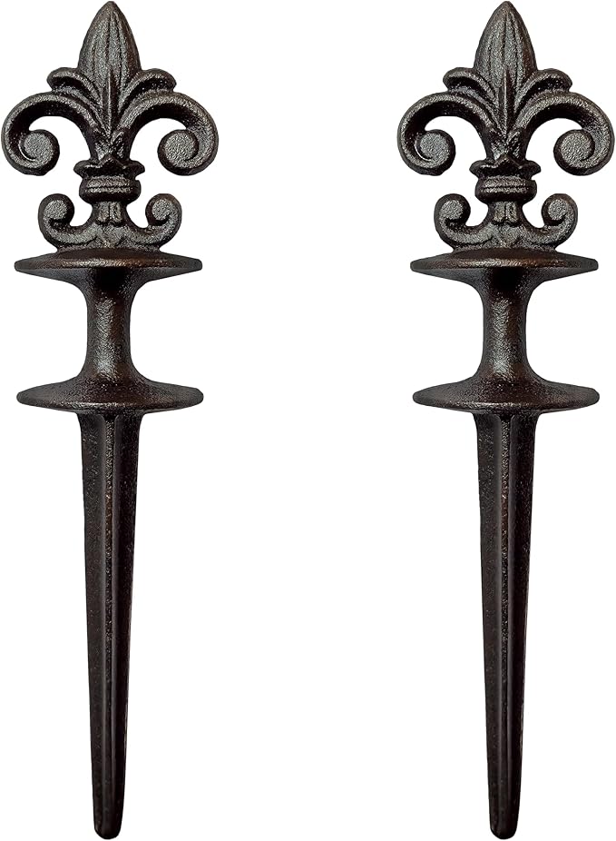Lulu Decor, Antique Black Cast Iron Garden Fleur de lis Hose Guides, Set of 2. Strong and Decorative Hose Guide that Protects Your Plants and Provides Elegance to Your Garden