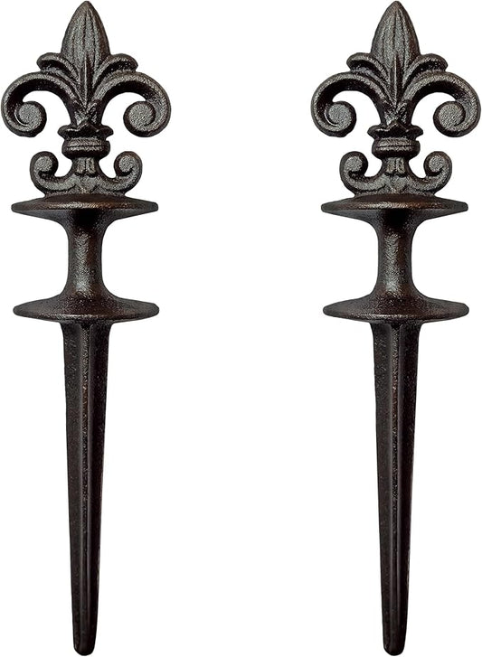 Lulu Decor, Antique Black Cast Iron Garden Fleur de lis Hose Guides, Set of 2. Strong and Decorative Hose Guide that Protects Your Plants and Provides Elegance to Your Garden