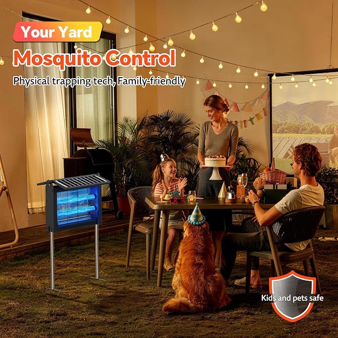 Solar Bug Zapper Outdoor, Dual Solar Panels, 4500V Waterproof Portable Mosquito Zappers, Cordless Fly Trap w/Auto Mode, Rechargeable Mosquitoes Insect Killer for Patio Yard Garden Camping Pool Garage