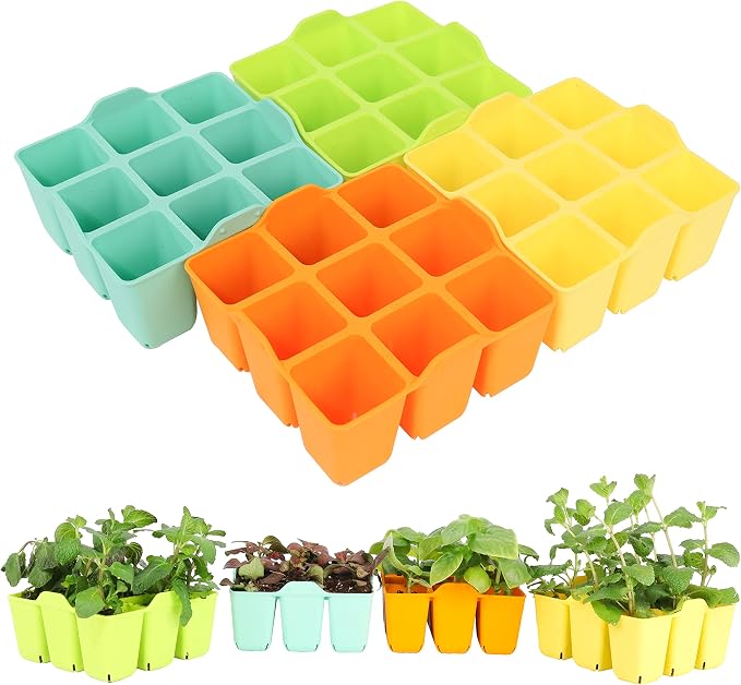 8 Packs Colorful Seedling Starter Trays, Silicone Seed Starter Trays Suitable for 10" 10" Planting Trays, BPA-Free & Dishwasher Safe, Indoor Gardening Plant Germination Trays