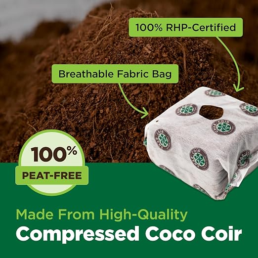 Char Coir Coco Cube, 100% RHP Certified Coco Coir in Aerated Fabric Bag for Seed or Clone, Buffered, pH Stable, Low EC, Triple Washed, for Hydroponics, Flowers, Vegetables, Herbs and More, 1 Gal