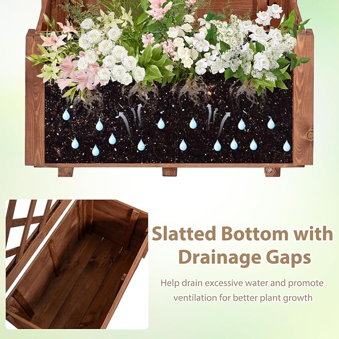 Giantex Raised Garden Bed Set 2 w/Trellis, Drainage Hole, 23”x14”x40” Wood Elevated Planter Box for Climbing Vine Flower Herb Vegetable Fruit, Planting Container for Indoor Outdoor Patio Balcony