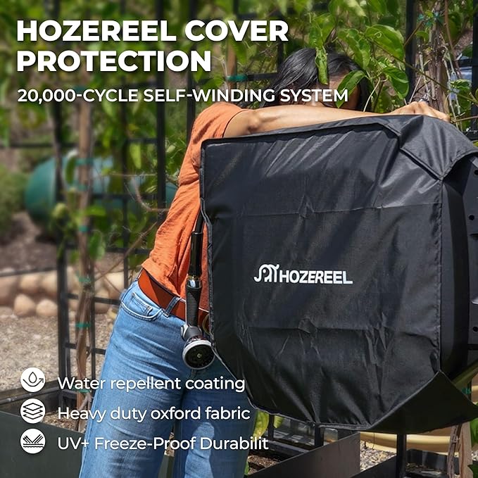 5/8" x 100 ft Heavy Duty Retractable Garden Hose Reel by HOZEREEL, Outdoor Garden Hose Reels - Self Retract Wall Mount Hose Reel Automatic Storage, Any Length Lock, 10 Pattern Nozzle