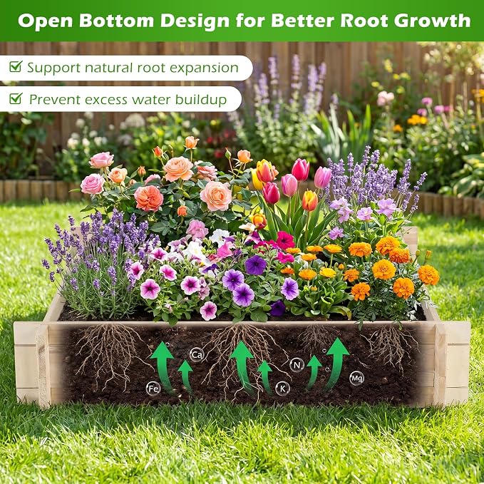 Giantex Wooden Raised Garden Bed, 40" x 40" Square Fir Wood Planter Box with Open-Ended Base for Vegetables Flowers Herbs, Easy Assembly, Elevated Planter for Patio, Backyard, Garden and Balcony