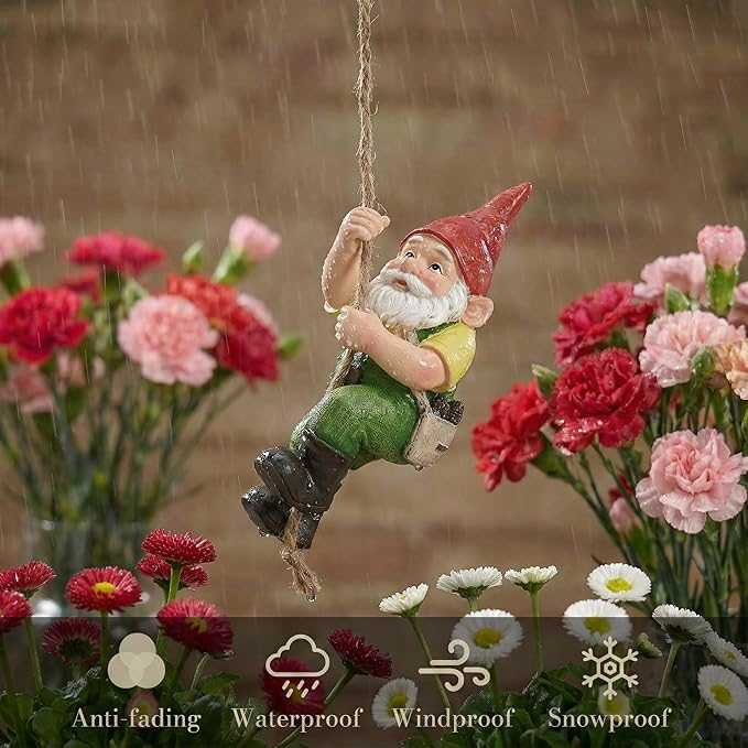 TERESA'S COLLECTIONS Garden Outdoor Decor,Hanging Gnomes Garden Decor,Climbing Gnomes Statue，Waterproof Resin Garden Statue, Garden Gift, Indoor/Outdoor, 6"