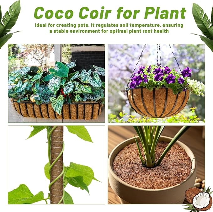 Remiawy Coco Liner Roll, 16 x 120 Inch Coconut Fiber Liners for Planters, Natural Coco Coir Mats Sheet for Flower Basket, Garden Decoration, Reptile Carpet, Animal Pet Pad, Window Box, DIY Moss Pole