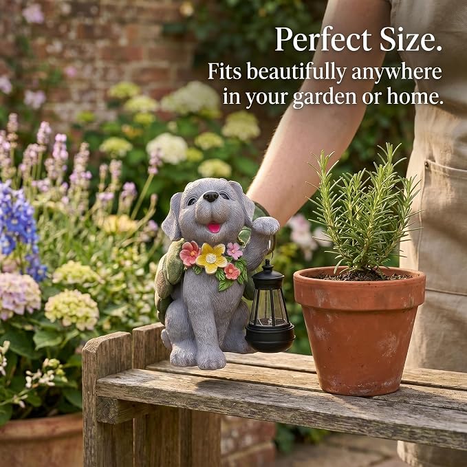 Dog Solar Light, Solar Dogs Statues Outdoor with Lantern, Cute Dogs Garden Figurines for Patio and Yard Decor, Gardening Gifts for Mom, Grandma, Dog Lovers