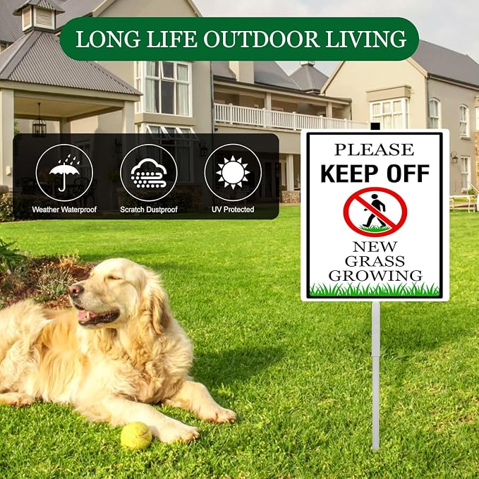 New Grass Growing Please Keep Off Yard Sign With Stakes Rustproof Reflective Aluminum Stay Off Grass Lawn Sign Stand for Home Garden Lawn Outdoor 8x12 In