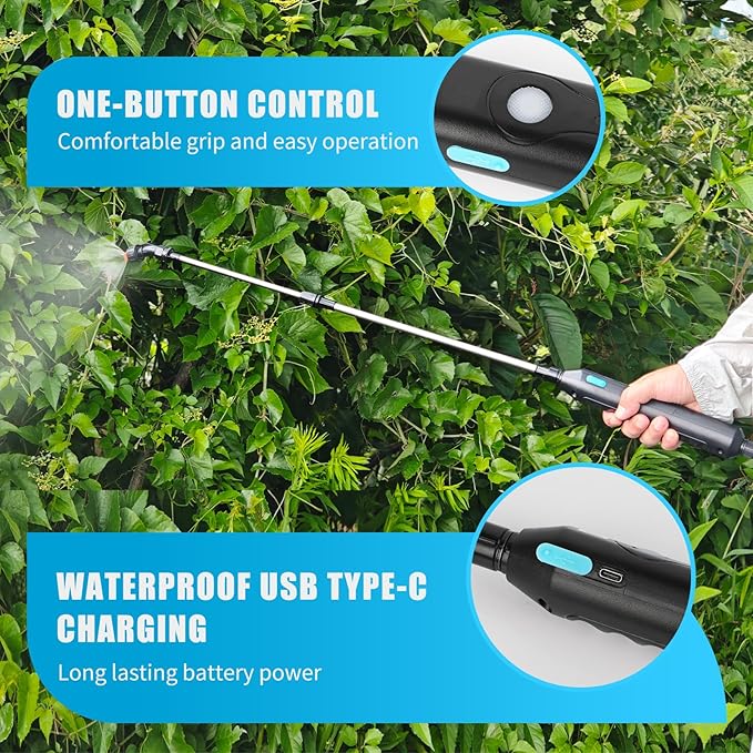 2 Gallon Battery Powered Sprayer - Upgraded Anti-Bend Hose Electric Garden Sprayer, Rechargeable Pump Sprayer with 3 Mist Nozzles, Retractable Wand, Adjustable Strap for Lawn, Plant Watering (Blue)