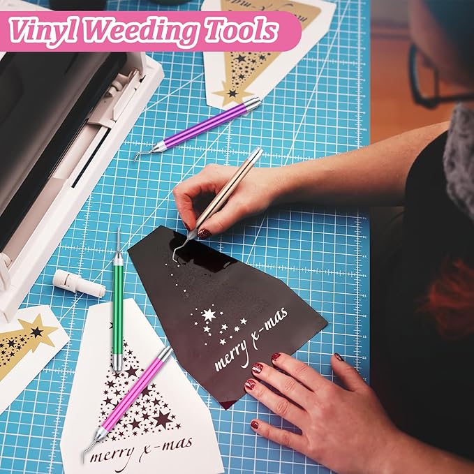 Leriton 4 Pcs LED Weeding Tools for Vinyl with Light Weeding Tool with 5 Different Hooks Lighted Pin Pen Tool for Removing Iron on Tiny Vinyl Paper Crafting Silhouettes DIY(Mixed Color)