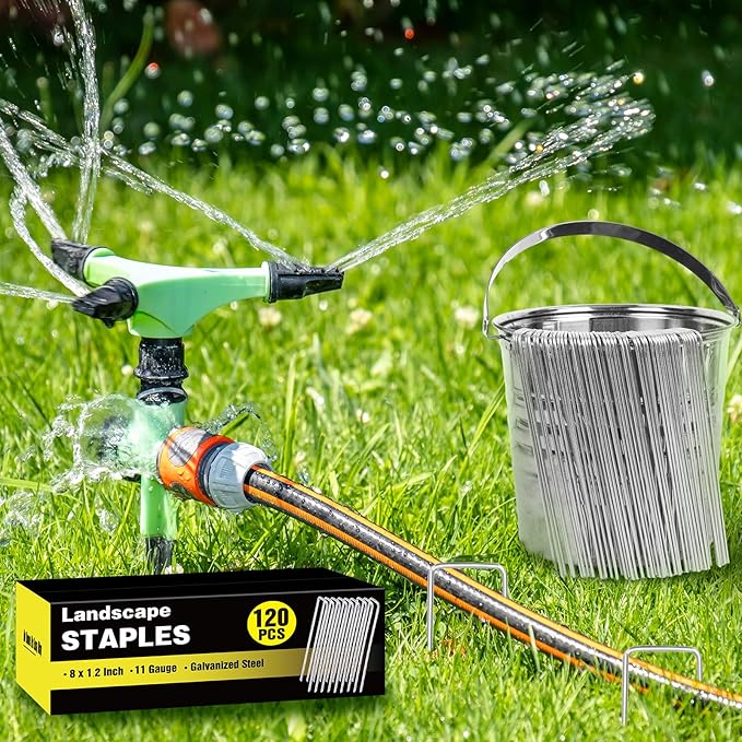 120 Pack Landscape Staples 8 Inch, Galvanized Garden Stakes Tent Stakes Heavy Duty 11 Gauge Landscaping Fabric Pins Yard Ground Staples for Lawn, Turf, Fence, Outdoor Decorations