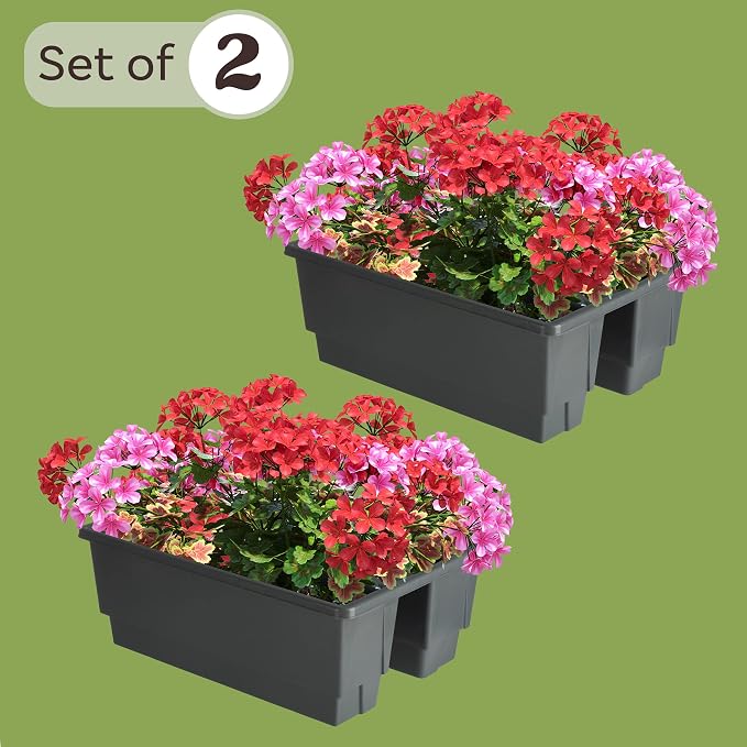 Pure Garden Railing Planter - 20.75-Inch Flower Box with Drainage Insert - 6-Gallon Outdoor Planter Box - Deck, Porch, or Balcony Planter (Gray)