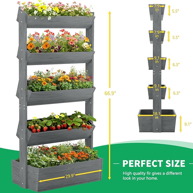 DoCred Vertical Raised Garden Bed, 5 Tier Upgraded Garden Planters Freestanding Wood Plant Stand Flower Rack Wooden Planter Box for Plants Herbs Flowers Vegetables Outdoor Indoor