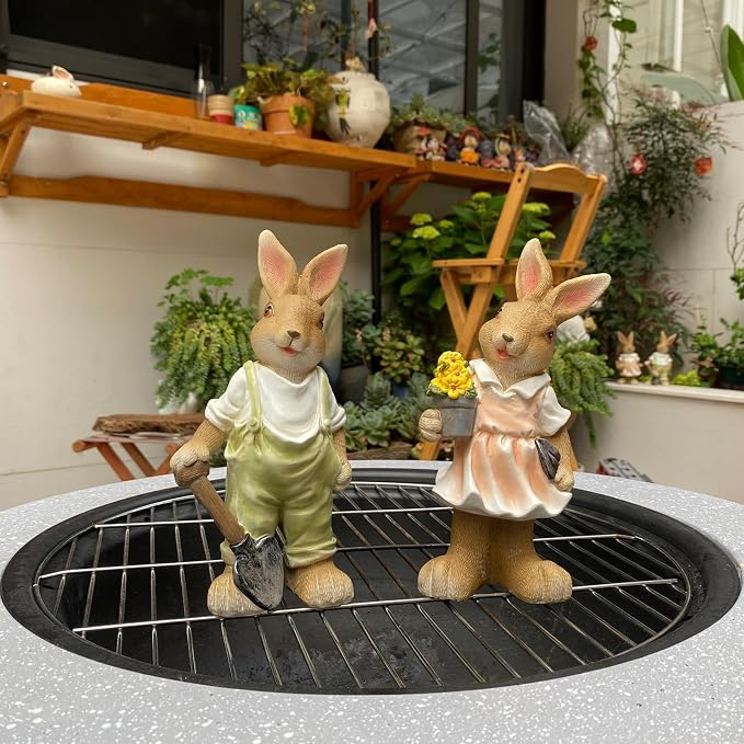 Bunny Outdoor Statues, Garden Bunnies Outdoor Decor Resin Adorable Bunny Statue for Garden Patio Yard Lucky Rabbit Statue Grandma Mom Women Dad Gifts,8.1 inch (2 Pack)