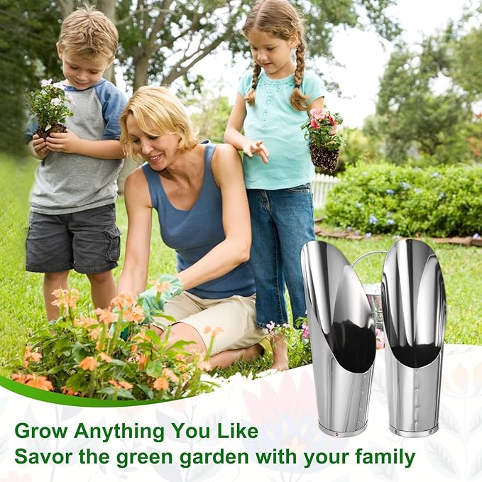 M METERXITY 1-Pack Bonsai Soil Scoops, 2.4inch/6cm Stainless Steel Garden Soil Scoops Bucket Shovel Potting Scoopers for Transplanting/Flower Planting, Small Gardening Tools [Silver Tone]