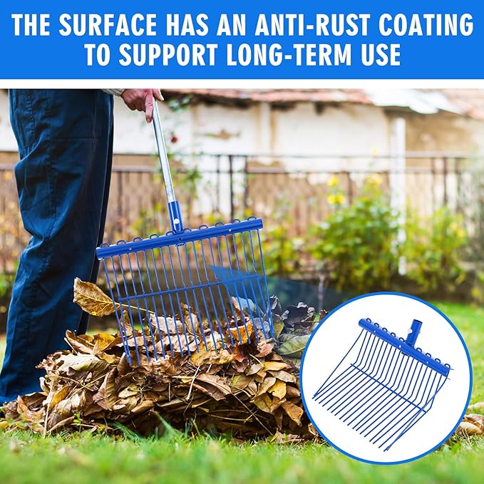 Tandefio 2 Pack Manure Fork Replacement Head Metal Pitchfork Horse Manure Rake Garden Pitch Fork Replacement Head with Angled Tines for Horse Stall Poop Picking up(Blue)