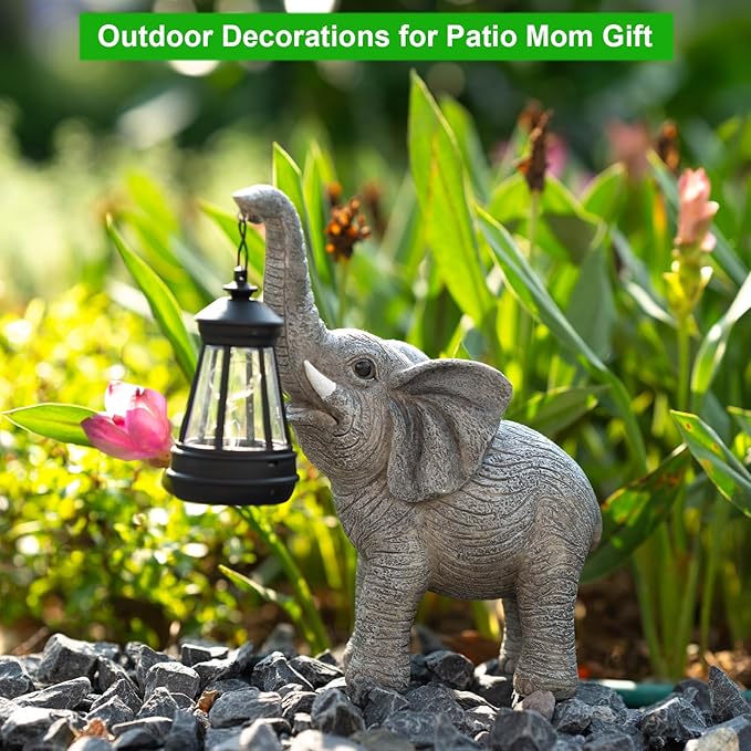 Candieslife Solar Garden Statue Lights Elephants Figurine with Solar Lantern, IP65 Waterproof Outdoor Yard Decorations for Patio Porch Yard Lawn,Home,Garden Gifts for Mom Grandma Women
