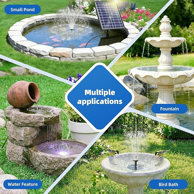 Antfraer 7W Solar Pond Filter with Battery Backup, Solar Pond Filter with Water Pump, Pond Pump with Shortage Protection For Small Pond Bird Bath Fish Ponds
