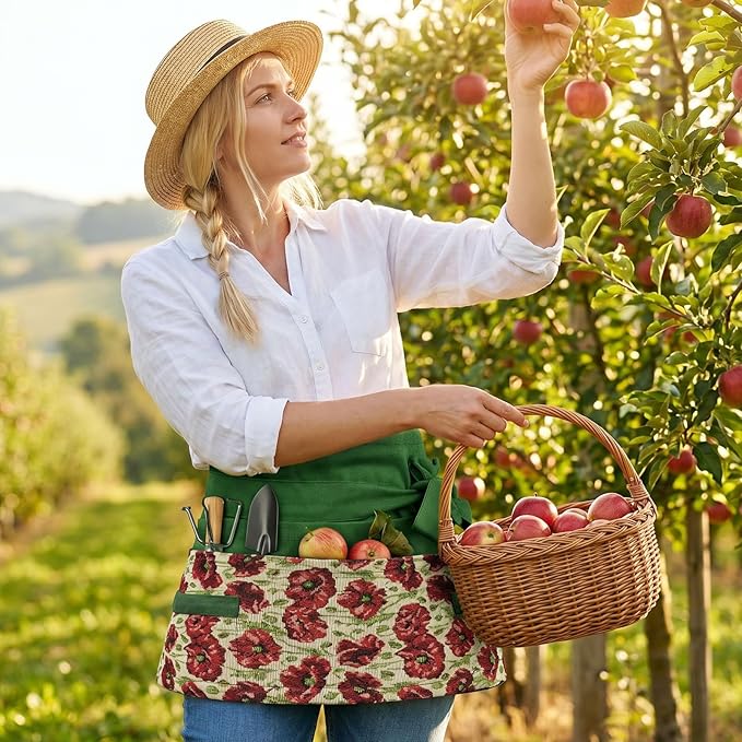 Garden Apron for Woman, Serve Apron Cute, Flora Half Apron with 8 Pockets, Valentines Gift for Mom Wife Girlfriend