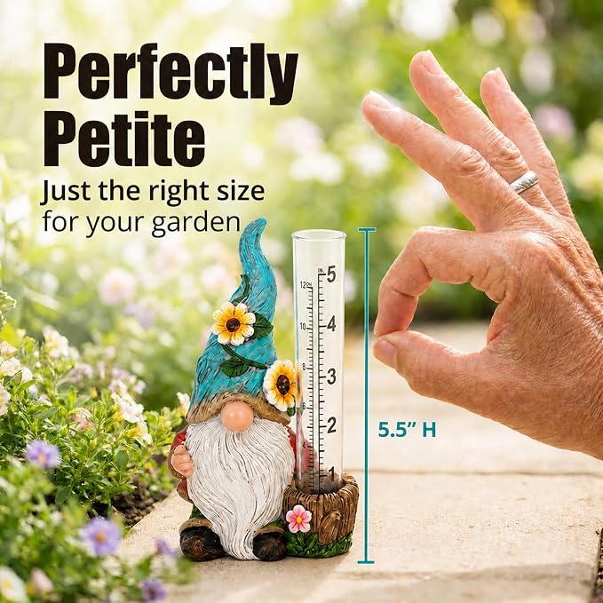 The Bridge Collection Cute Garden Gnome Rain Gauge (Green)