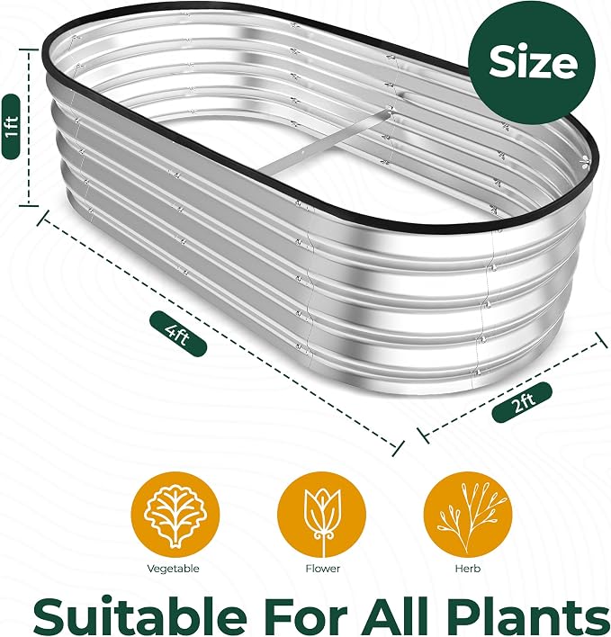 Utopia Home Galvanized Raised Garden Bed, 4x2x1 Ft Lightweight Planter Boxes Outdoor with Easy Assembly, Large Garden Bed for Vegetables, Fruits, Flowers, Silver, Pack of 2