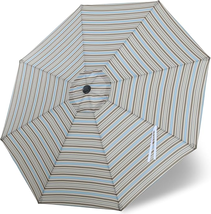 MASTERCANOPY Patio Umbrella 10 ft Replacement Canopy for 8 Ribs-Khaki and Turquoise Stripe Canopy Only