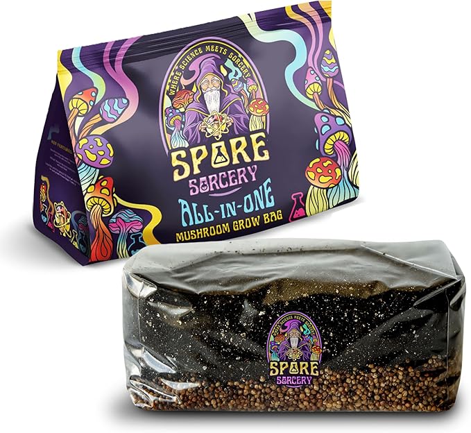 SPORE SORCERY 6 LB All-in-One Mushroom Grow Bag: Up to 48oz of Mushrooms! Nutrient-Enhanced, Injection Port, Just Add Your Own Spores & Grow Like Magic (6 LB Bag)