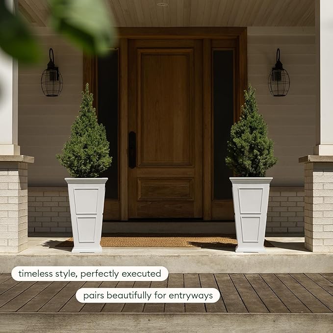 Veradek Brixton Series Tall Planter - Large Outdoor Planter for Front Porch/Patio | Crack-Resistant Plastic for All-Weather Use | Classic Estate Design for Tall Plants, Flowers, Trees
