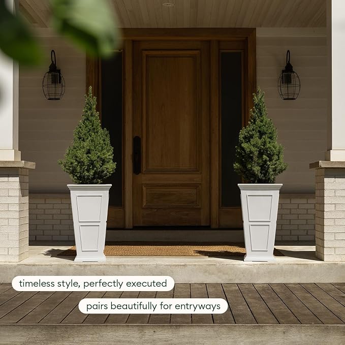 Veradek Brixton Series Tall Planter - Large Outdoor Planter for Front Porch/Patio | Crack-Resistant Plastic for All-Weather Use | Classic Estate Design for Tall Plants, Flowers, Trees