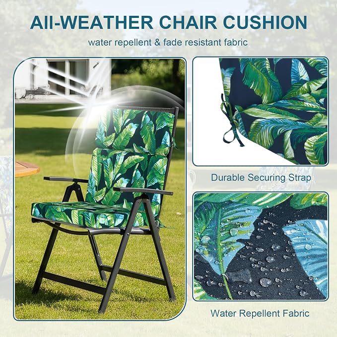 DYTXIII Outdoor High Back Chair Cushions Set of 2, 44"x22" Water Repellent Patio Seat Cushions with Elastic Sponge, All Weather Chair Pads for Rocking, Dining Chairs, Patio Furniture - Hanalei Lagoon