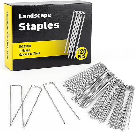 120 Pack 6 Inch Landscape Staples 11 Gauge Garden Staples, Galvanized Ground Stakes SOD Pins, Lawn Yard Stakes for Gardening Plant Support Tent Fence Landscaping Fabric Outdoor Decorations