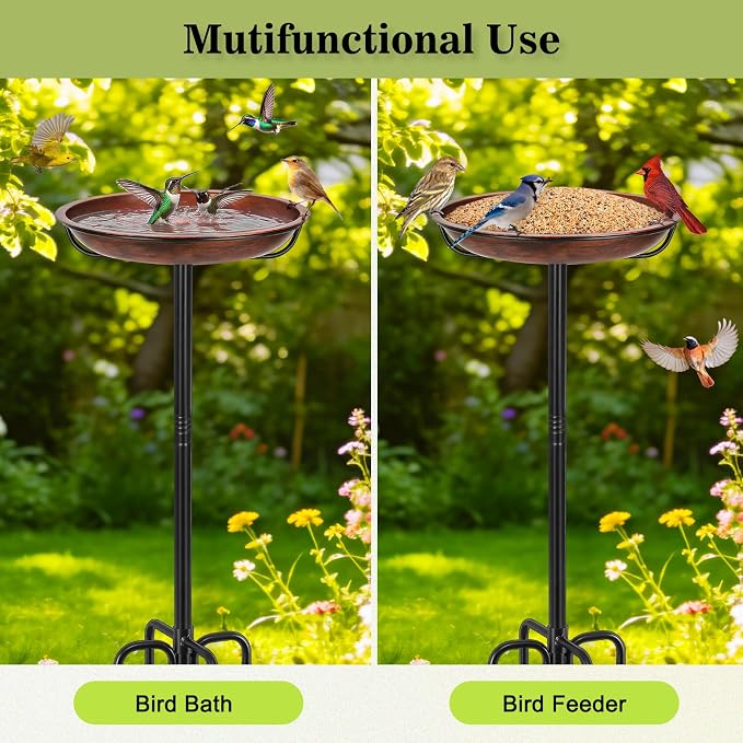 Gtongoko 10" Dia Bowl Small Metal Bird Bath for Outside Heavy Duty, 29" Height Bird Feeder Birdbaths for Outdoors, Garden Bird Bath Bowl with 5-prongs Base