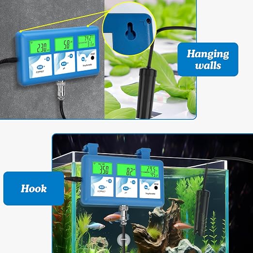 Hydroponic ppm pH Monitor, WiFi 6 in 1 pH EC Meter for Hydroponics Growing System,Continuous Monitoring pH PPM EC CF Humidity Temp of DWC Grow System Water Reservoir Tank Aeroponic Garden Aquarium
