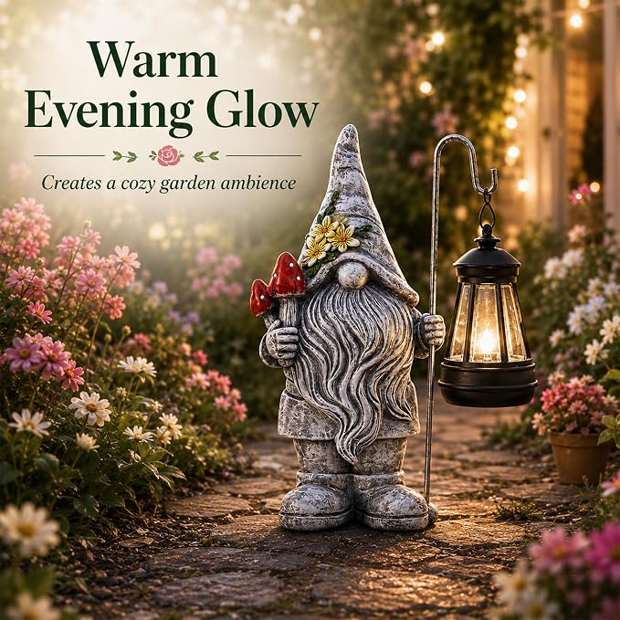 Garden Gnome Statue with Lantern: Outdoor Waterproof Sculpture | Home Yard Lawn Balcony Patio Porch Decorations, Birthday Gifts for Mom Women Grandma