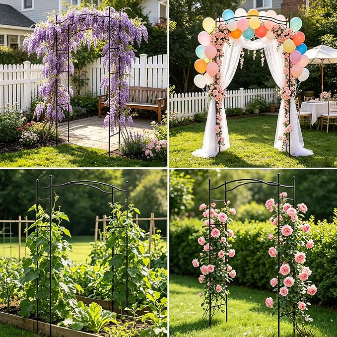 Garden Arbor 93" Arched Trellis for Climbing Plants | Outdoor Metal Garden Arbor for Vegetables Rose Vine Arbor Trellises for Backyard Patio Lawn Wedding Decoration