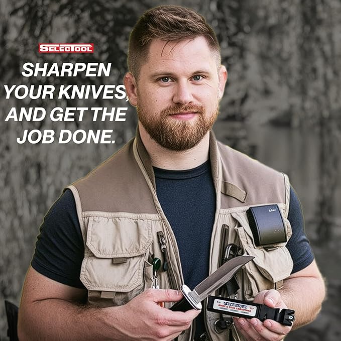 Selectool Tool and Knife Sharpener MultiTool Blade Sharpener for Kitchen Knives with Training Knife, Pocket Knife, Tools, Scissors, Axes & More, EDC Gadgets for Outdoor Hunting, Made in USA, 1 pc