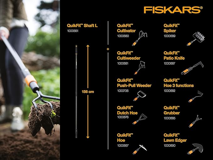 Fiskars QuikFit 3 Prong Cultivator, for Optimal Bed Preparation and Care, Tool Head, Length: 31 cm, Width: 12.5 cm, Black/Orange, 1000680
