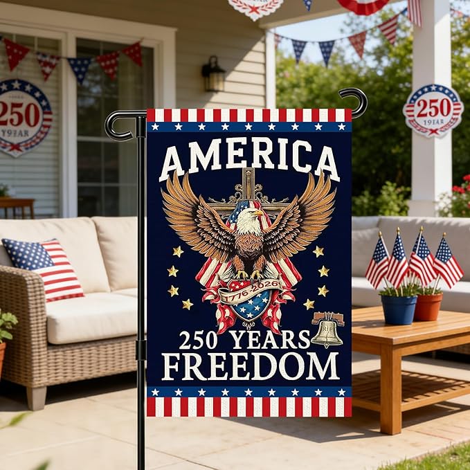 250 Anniversary Usa Garden Flags for Outside, 250 Anniversary USA Flag 1776-2026 Semiquincentennial Commemorative Patriotic Banner with Eagle Design Yard Sign 4th of July Decorations Double-Sided Waterproof 250 Year American Flag 12x18 Inch