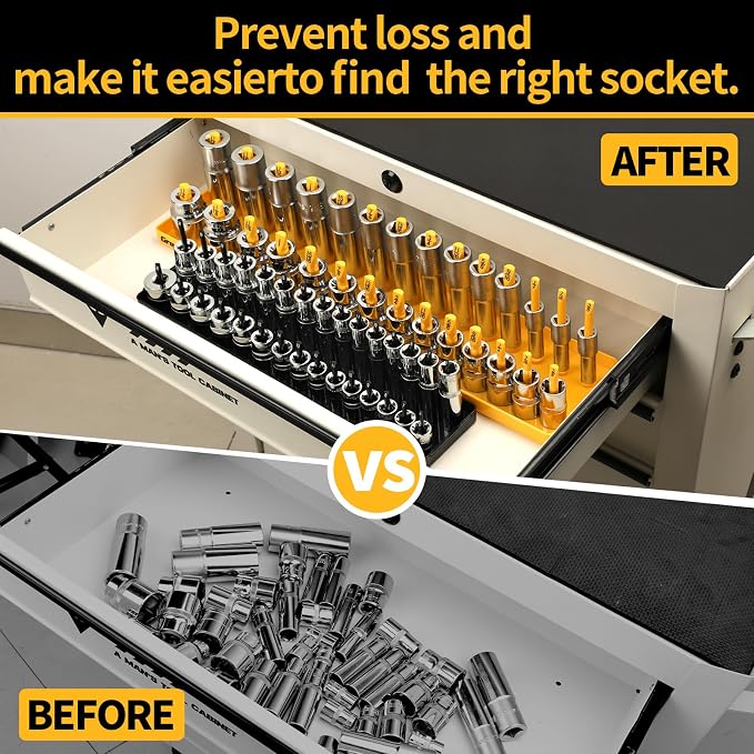 GRENPRO 7PCS Socket Organizer Tray Set with Mini Folding Tray, Yellow & Black Magnetic Socket Holder for 1/4", 3/8", 1/2" Drive Metric and SAE Sockets