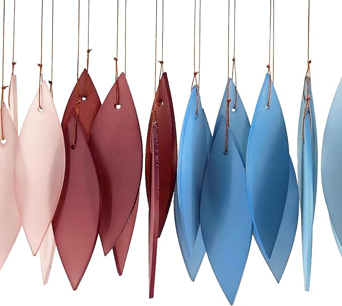 Blue Handworks New England Harbor Glass Chime, Sandblasted Glass and Found Wood Handcrafted Wind Chime
