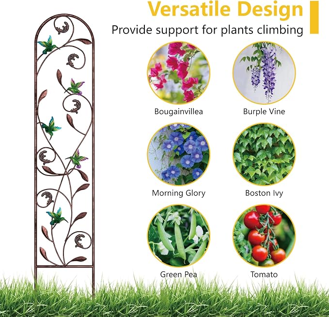aboxoo Set of 2 Packs Hummingbird Metal Garden Trellis for Climbing Plants,Outdoor Decorative Flowers Arch Fence Trellis for Outdoor Patio,Garden,Lawn,Yard,Backyard,Wall Brackets,60'' H x 11'' W