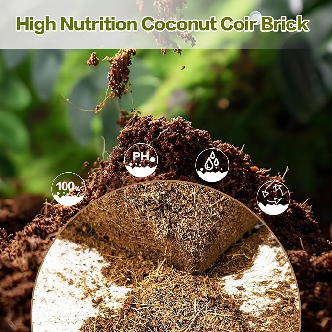 Cheardia 12 Packs High Nutrition Coconut Coir Brick, High Expansion Coconut Fiber Substrate with Low EC and PH Balance, Organic Coco Coir for Garden Soil Potting Flower Herbs Vegetables