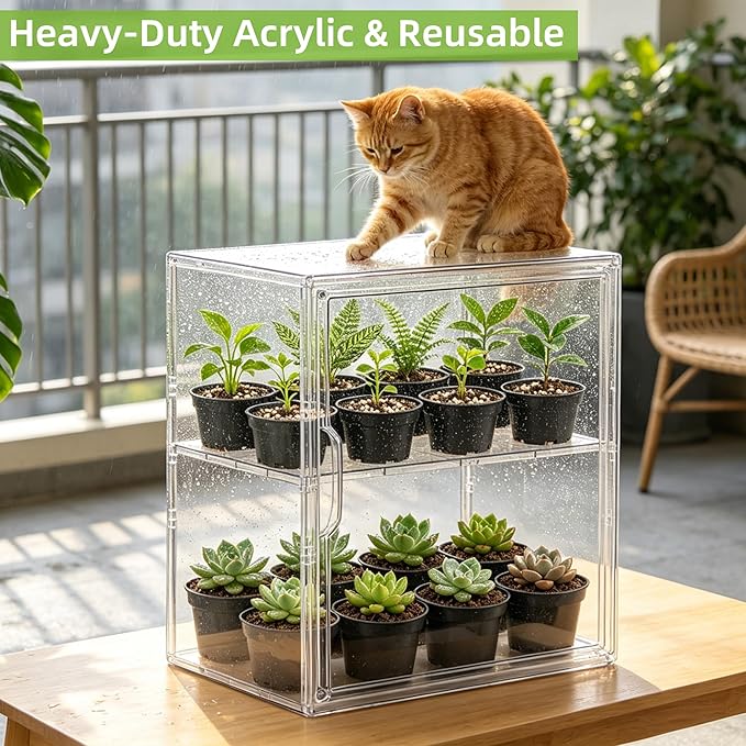 2-Tier Mini Greenhouse Indoor, Clear Stackable Tabletop Greenhouse with Magnetic Door,Small Greenhouse for Garden Plant Seed Starting,Home&Garden,1 Pack