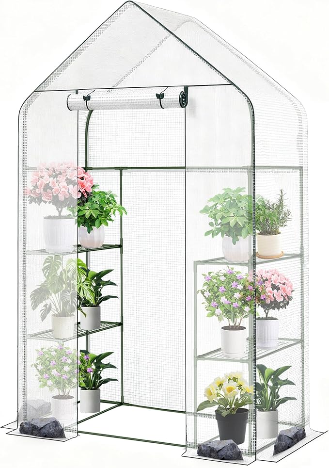 Twira Greenhouse for Outdoors, 55.1" x 27.6" x 78.7" Walk in Plant Greenhouses Heavy Duty with Thicken PE Cover, 3 Tiers 8 Shelves Greenhouse Plastic, Portable Green House for Outside, Patio, Garden